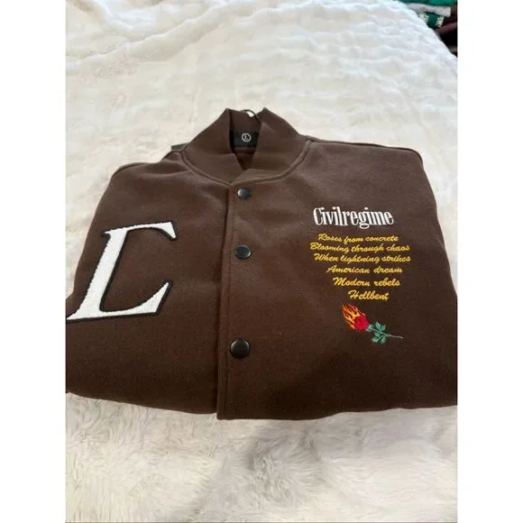 NWT civil regime, brown bomber varsity jacket size large - Picture 4 of 4